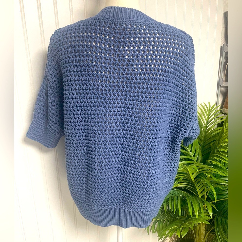 Haven Well Within Blue  Cable Knit Short Sleeve  Henley Sweater Women's‎ Medium - Picture 2 of 9